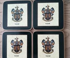 4 x Heraldic Coasters featuring Carroll Surname.