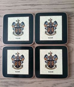 4 x Heraldic Coasters featuring Carroll Surname.