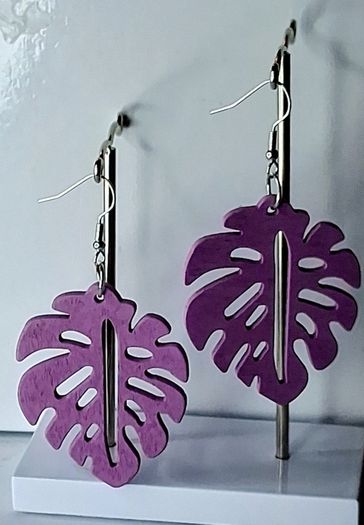 Aubergine Monstera Leaf Earrings