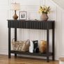 Narrow Fluted Console Table with 2 Drawers and Open Shelf Modern Painted Wood Sofa Table for Hallway, Living Room or Behind Couch (Black) Image 5