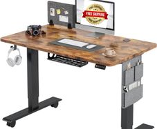 Electric Height Adjustable Standing Desk, 100x60cm Sit Stand Desk with Cable Tray, Hook and Storage Pocketse, Stand Up Desk with Memory Controller for Home Office