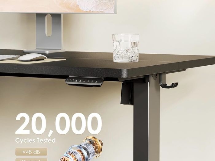 Electric Standing Desk, 120x60cm Height Adjustable Desk with 2 Memory Presets, Quiet Sit Stand Desk for Home Office Bedroom Living Room, Ergonomic Computer Desk with Hooks & Cable Holes, Black