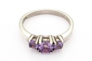 Minimalist 925 Sterling Silver &amp; Amethyst Trilogy Ring