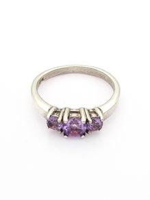 Minimalist 925 Sterling Silver & Amethyst Trilogy Ring