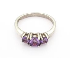 Minimalist 925 Sterling Silver & Amethyst Trilogy Ring