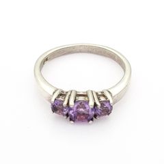 Minimalist 925 Sterling Silver & Amethyst Trilogy Ring
