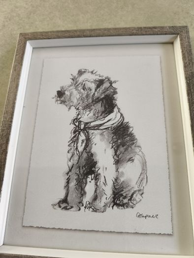 FRAMED  Terrier Dog Line Sketch Art Print.