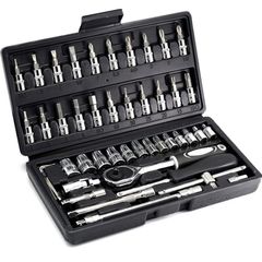 46 Piece 1/4 Inch Drive Socket Set&Tool Sets,Ratchet Wrench Set with 4-14mm Cr-V Sockets,Screwdriver Bits,Extension Bars for Household Car Bike Repair (FREE POSTAGE)