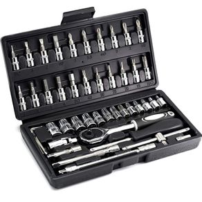 46 Piece 1/4 Inch Drive Socket Set&Tool Sets,Ratchet Wrench Set with 4-14mm Cr-V Sockets,Screwdriver Bits,Extension Bars for Household Car Bike Repair (FREE POSTAGE)
