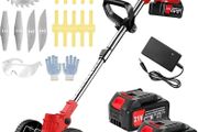 Cordless Strimmer 21V Battery Strimmer Lightweight Garden Strimmer with 2pcs Batteries&amp;13pcs Blade&amp;removable Wheels Brush