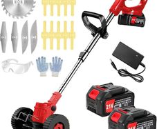 Cordless Strimmer 21V Battery Strimmer Lightweight Garden Strimmer with 2pcs Batteries&13pcs Blade&removable Wheels Brush