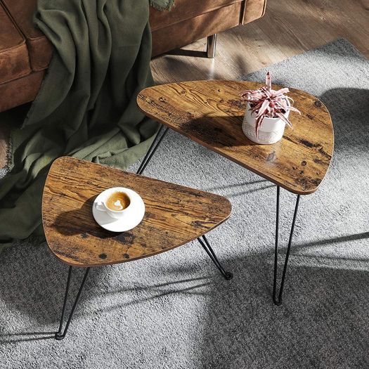 _Coffee Table, Set of 2 Side Tables for Living or Dining Room, Bedroom, Industrial Design Vintage