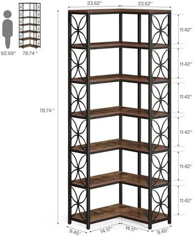 7 Tier L Shaped Corner Bookcase Freestanding Rustic Brown & Black