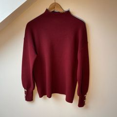 Tahari Burgundy Embellished Sleeve Sweater