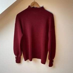 Tahari Burgundy Embellished Sleeve Sweater