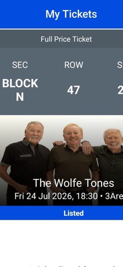 Wolfetones two seated tickets Friday