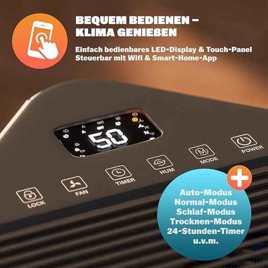 Electric Dehumidifier 20-30 m 20L/Day LED Display 24-Hour Timer Room Dehumidifier Bathroom Flat WiFi Smart Home App Air Purifier Allergy Sufferers