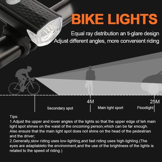 Bike Light, USB LED Rechargeable, Front and rear, Headlight Lamp Flashlight Cycling Safety Warning Light