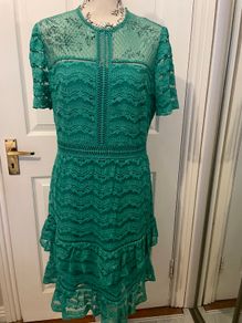 Whistles Green Lace Dress - Size 14 - Elegant Tiered Design