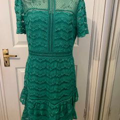 Whistles Green Lace Dress - Size 14 - Elegant Tiered Design