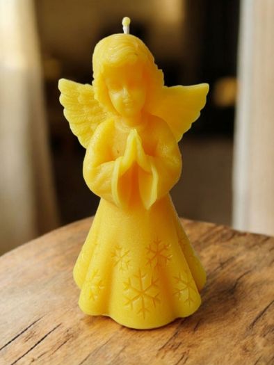 Beeswax Angel Candle  | Christmas Angel Decor | Pure Beeswax Figurine Candle | Holiday Gift | Prayer Angel Candle