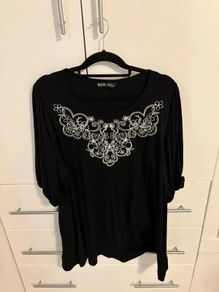 Yours Black Embroidered Top Floral Detail 8XL 56 28
