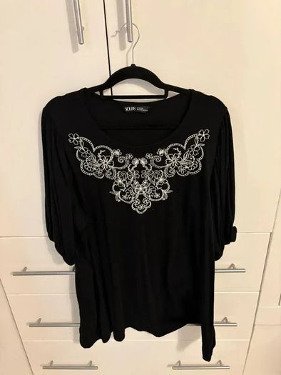 Yours Black Embroidered Top Floral Detail 8XL 56 28