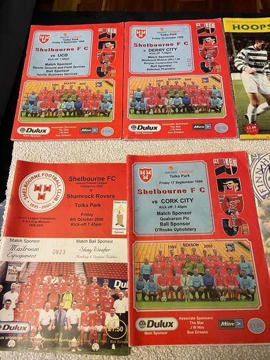 League of Ireland soccer programmes mostly Shelbourne any 5 for 10 euro