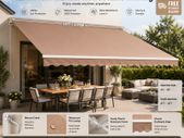 Manual Retractable Awning, 12 x 10 ft Outdoor Patio Awning Retractable Sun Shade, Water-Resistant Polyester Patio Door Window Awning Sunshade Shelter with Crank Handle for Backyard, Balcony