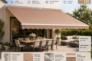 Manual Retractable Awning, 12 x 10 ft Outdoor Patio Awning Retractable Sun Shade, Water-Resistant Polyester Patio Door Window Awning Sunshade Shelter with Crank Handle for Backyard, Balcony