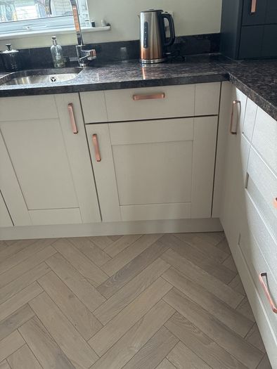 kitchen units from in-house panelling centre in alderley cashmere and navy blue