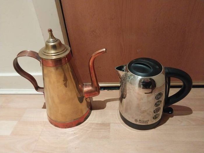 Unusual coffee pot brass & copper