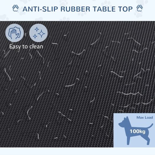 42" Dog Grooming Table, Adjustable Pet Cat Drying Beauty Table with 2 Loops Storage Basket, Rubber Top, Black
