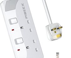 Extension Lead 2 Way Plug Sockets with Individual Switches Wall Mountable Power Strip 1.5M Extension Cable 13A Fused UK Plug 3250W