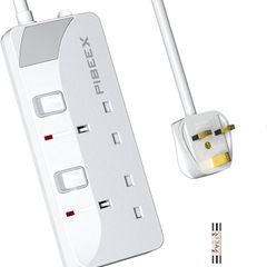 Extension Lead 2 Way Plug Sockets with Individual Switches Wall Mountable Power Strip 1.5M Extension Cable 13A Fused UK Plug 3250W