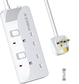 Extension Lead 2 Way Plug Sockets with Individual Switches Wall Mountable Power Strip 1.5M Extension Cable 13A Fused UK Plug 3250W