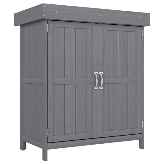 Outdoor Garden Storage Shed Tool Wooden Box Double Doors w/ Shelf Hinged Roof