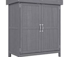 Outdoor Garden Storage Shed Tool Wooden Box Double Doors w/ Shelf Hinged Roof