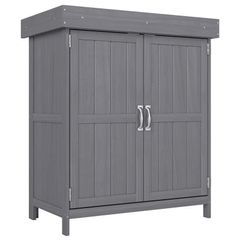 Outdoor Garden Storage Shed Tool Wooden Box Double Doors w/ Shelf Hinged Roof