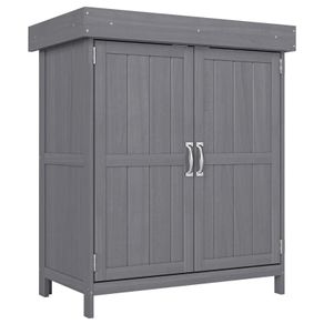 Outdoor Garden Storage Shed Tool Wooden Box Double Doors w/ Shelf Hinged Roof