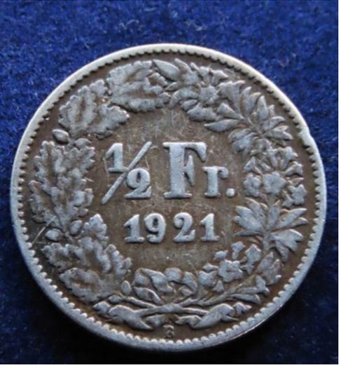 1921 Silver coin Swiss1/2 Franc Switzerland