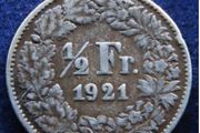 1921 Silver coin Swiss1/2 Franc Switzerland