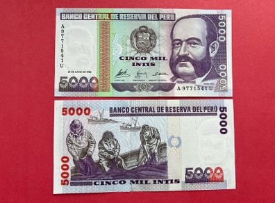 Peru  5000 Intis  1988    (uncirculated ) Pick  137a .