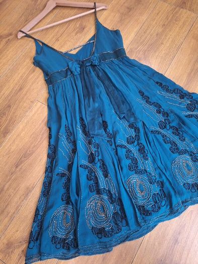 vintage y2k karen millen silk teal embellished