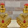 Vintage Jewelled Filigree Perfume Bottle Set Ornate Gold Tone & Red Stones With Original Amber Scent Image 2