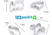 Set of 4 cookie cutter set stainless steel cookie cut car, airplane, train and boat shape puzzle reusable for baking