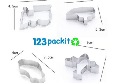 Set of 4 cookie cutter set stainless steel cookie cut car, airplane, train and boat shape puzzle reusable for baking