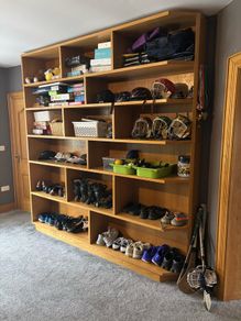 Oak veneered shelving unit