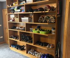 Oak veneered shelving unit