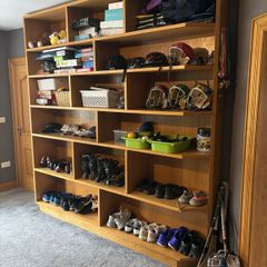 Oak veneered shelving unit